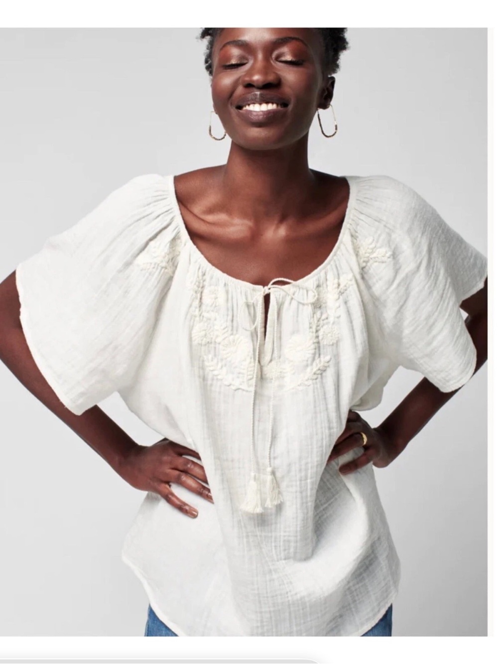 Faherty Embroidered Organic Cotton Trapeze Top Small